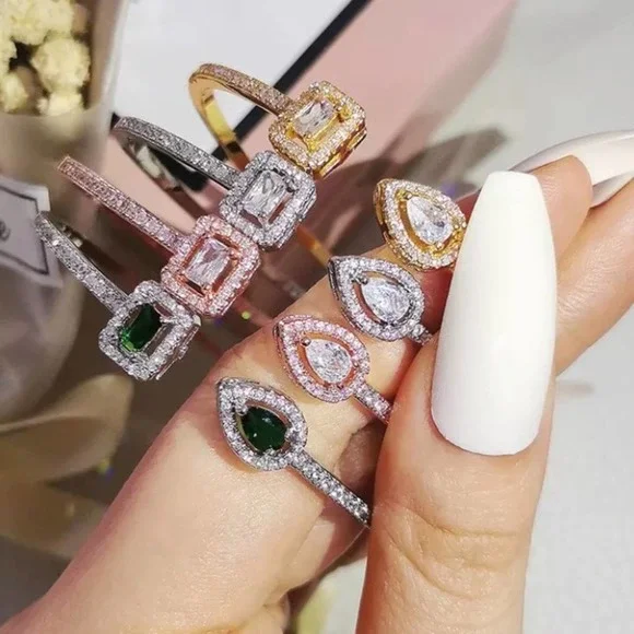 Snake Pear Sterling Silver Zircon Adjustable Bangle - Picture 3 of 9